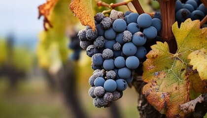 Moselle Vineyard Blue Dried Up Grapes Fungal Disease Powdery Mildew Or Gray Mold Heat Damage Waterlogging Dryness Sunburn And Nutrient Deficiency