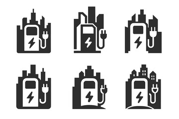 Fototapeta premium Electric Mobility Logos. Alternative Urban Mobility Systems Using Electric Vehicles. Set Logo of Alternative Urban Mobility Systems Using Electric Vehicles: