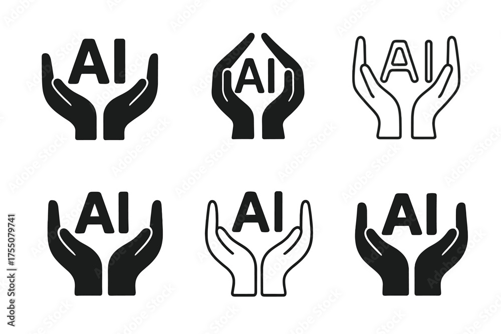 Wall mural ai ethics logos. ethical ai coder collectives. set logo of ai ethics: hands forming ai symbol. harmo