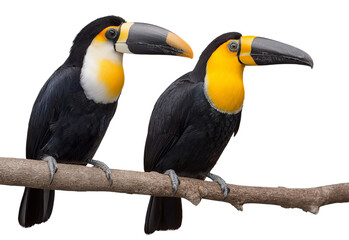 Naklejka premium Two Toucans Perched on a Branch isolated on a transparent background