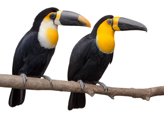 Two Toucans Perched on a Branch isolated on a transparent background