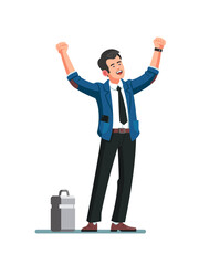 business man in a black suit in a blue jacket celebrating success. Modern flat style vector illustration clipart