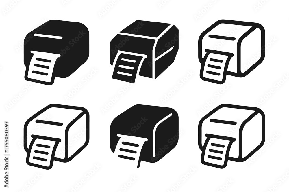 Wall mural label printer logos. label printer in use. set logo of label printer in use: label with text emergin