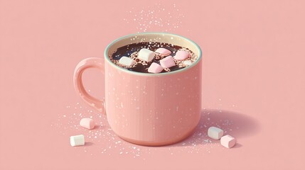  A pink cup holds marshmallows atop a pink table, beside a mound of marshmallows