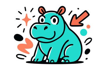 Vigilant Glowing Hippo. Alert Hippo. A glowing hippopotamus with ears perked and eyes watching, abstract spark and arrow icons symbolizing awareness. Modern