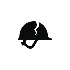 Cracked safety helmet vector silhouette black minimal broken design isolated