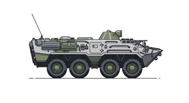 Armored Personnel Carrier with Six Wheels and Turret.