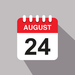 Fototapeta premium 24 august calendar date icon. vector illustration with shadow design