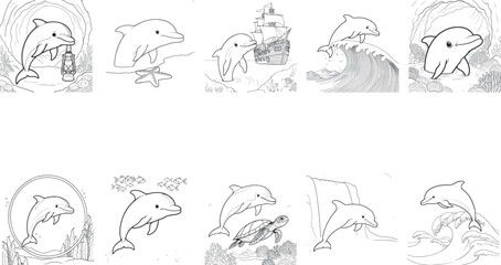 Baby Dolphins – Fun Marine Animal Coloring Vectors (Adventure Pack)