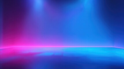 Fototapeta premium A spacious stage is filled with colorful lights in shades of blue and pink creating a dynamic environment ideal for a concert or presentation at night.