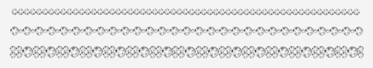 Realistic white crystal rhinestones border set.