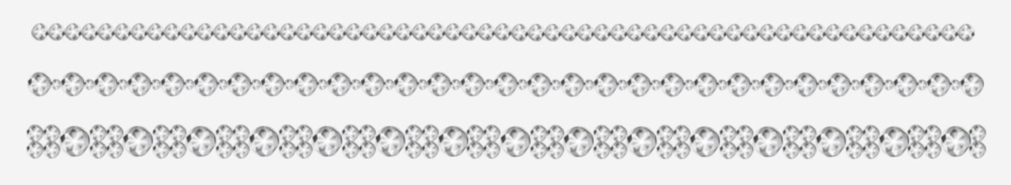 Realistic white crystal rhinestones border set.