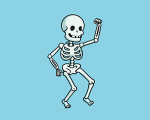 Skeleton Dancing Funny Pose Cartoon Illustration | Happy Skeleton Halloween Celebration