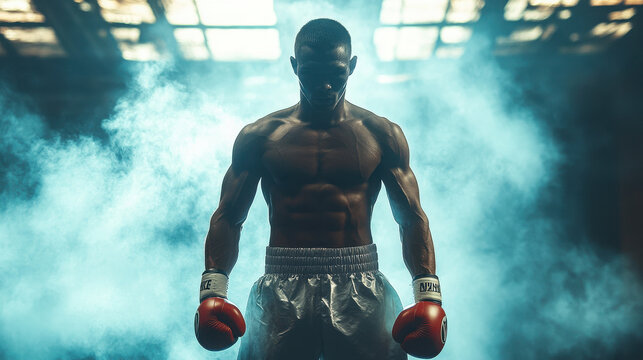 A white male athlete boxing in dynamic Nike-style lighting &mdash; strength, motion, and determination captured in bold advertising energy.
