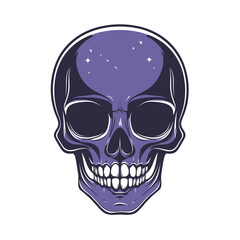 Obraz premium Purple human skull illustration with shining reflections and detailed teeth in flat minimalist vector style for gothic and Halloween design