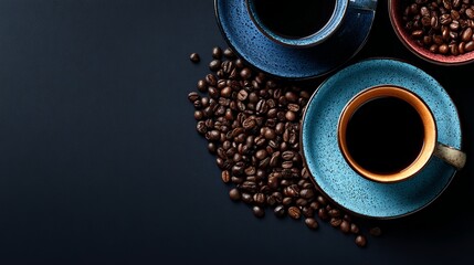 Start your day right with this vibrant coffee flatlay, a rich aroma for your branding, blog or social media content, perfect for coffee lovers today