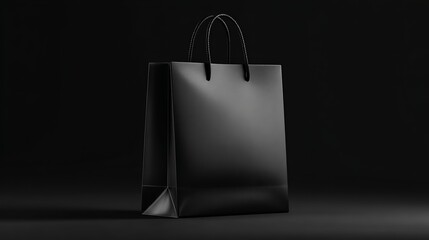 Elegant black shopping bag on a dark background, perfect for branding, retail, or luxury product mockups for your next stunning advertising campaign