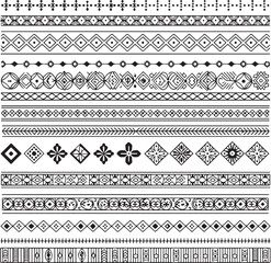 Collection of diverse monochrome ornamental seamless vector borders and patterns