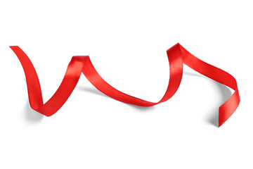 Red satin ribbon on white background