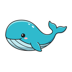 Obraz premium Cute Cartoon Whale Illustration Blue Ocean Creature Smiling and Happy