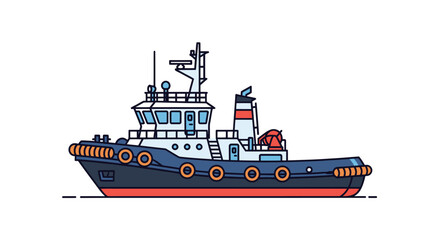 Obraz premium Detailed Vector Illustration of a Modern Tugboat with Antenna.