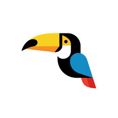 Vibrant graphic concept of a tropical toucan with bold geometric shapes, representing exotic wildlife and a modern design aesthetic
