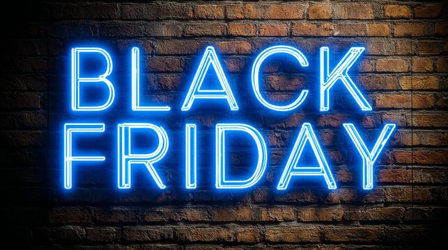 Brighten your Black Friday promotions with this cool neon sign against a rustic brick wall, perfect for grabbing attention and driving sales!