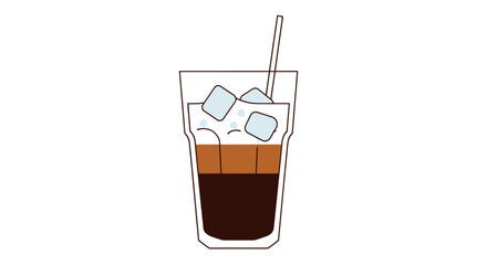 Iced Coffee in a Glass with Straw and Ice Cubes Illustration.