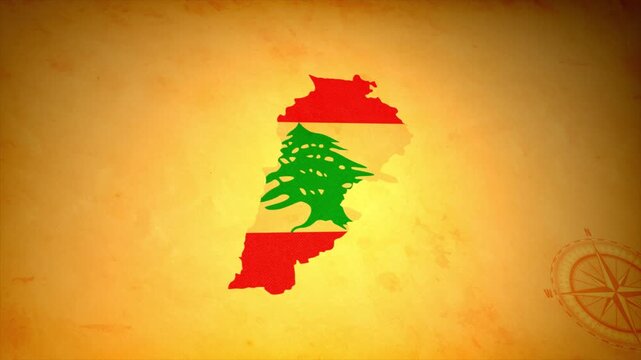 Animated Map of LEBANON with Flag in Body Isolated on Vintage Background