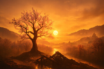 sunset in the mountains