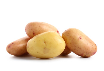 Raw baby potatoes on white background