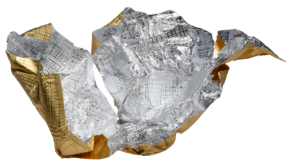 Crumpled yellow foil candy wrapper on isolated background