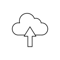 Outline of upload arrow pointing to a cloud shape on transparent background