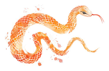 Obraz premium PNG Orange-gold snake Japanese minimal illustration painting reptile.