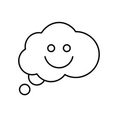 Outline of a cloud with a smiley face and thought bubble on transparent background