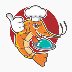 Shrimp Mascot Holding Plate