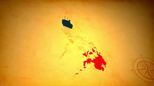 Animated Map of PHILIPPINES with Flag in Body Isolated on Vintage Background