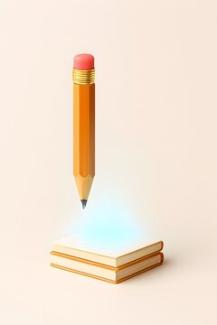 A short stubby pencil floats above a stack of paper