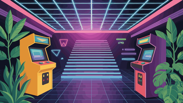 Retro Arcade Neon Dreamscape Nostalgic Game Room