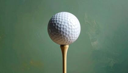 White dimpled sphere on a wooden peg against an emerald backdrop