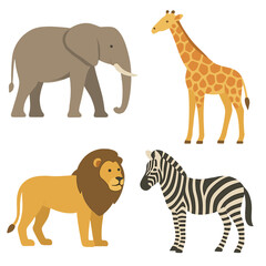 Obraz premium Safari animals set: Elephant, giraffe, zebra, lion