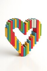 Heart shape made of colorful building blocks on a white background