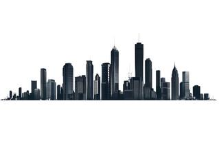 Naklejka premium Silhouette of a Dense City Skyline with Vertical Lines Effect urban landscape skyscrapers