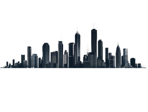 Silhouette of a Dense City Skyline with Vertical Lines Effect urban landscape skyscrapers