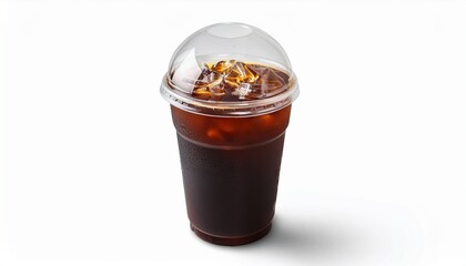 Isolate On White Black Coffee Ice Black Coffee Takeaway Plastic Glass With Ice And Clipping Path