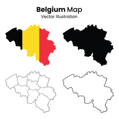 Belgium map with flag and outlines