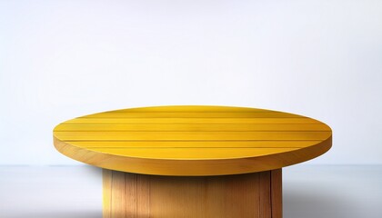 Yellow Wood Podium Isolated In White Clean Space Product Presentation Background 3D Rendering Illustration