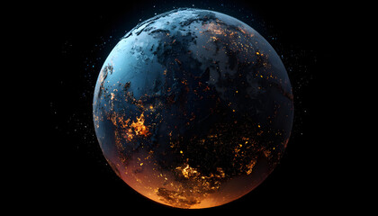 Earth planet with burnt sphere space globe.