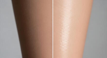 A comparison of a woman's leg showing the before and after effect of skincare. One side is dry and flaky, the other is smooth, hydrated, and healthy-looking.