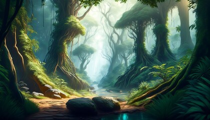 Deep Forest Fantasy Backdrop Concept Art Realistic Illustration Video Game Digital Cg Artwork Background Nature Scenery